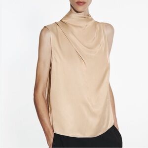 NWT Zara Satin Tan Sleeveless Top